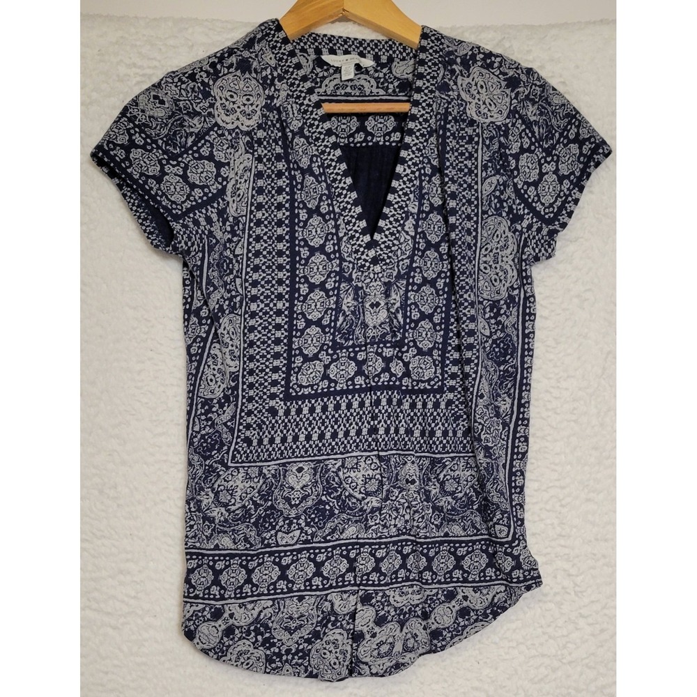 Lucky Brand Women's Floral Button Up Top Size Small Short‎ Sleeve Pullover 1067